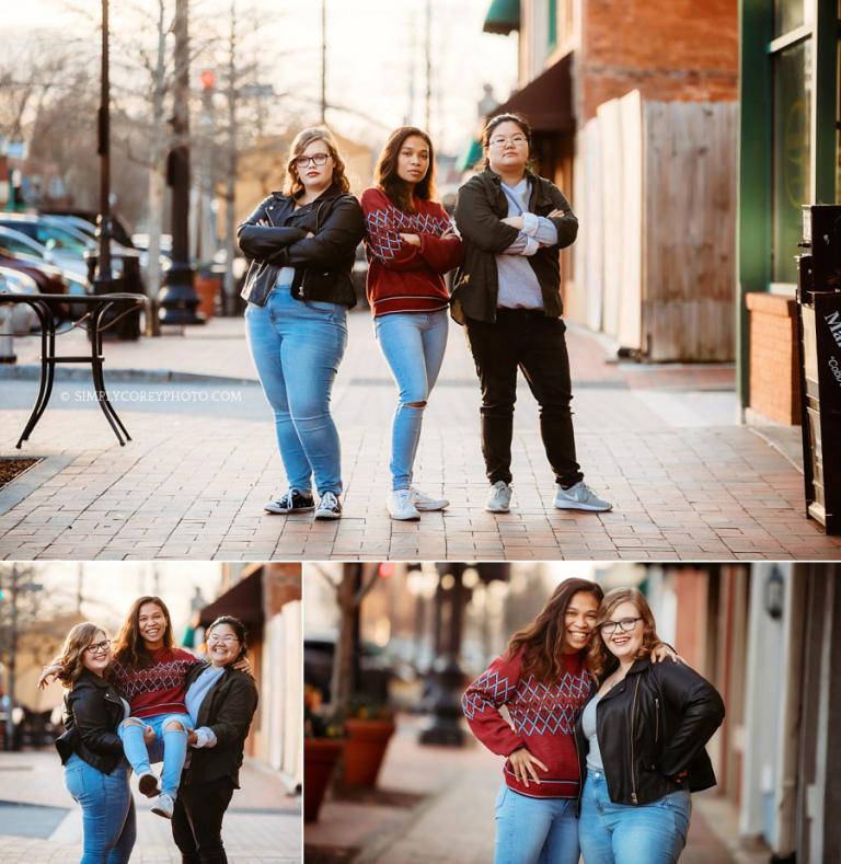teen photographer in Marietta, college roommates friend session on the Square