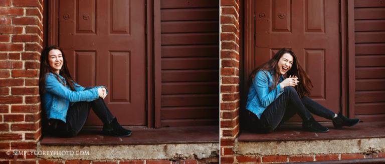 Villa Rica senior portrait photographer, urban session with teen in denim jacket