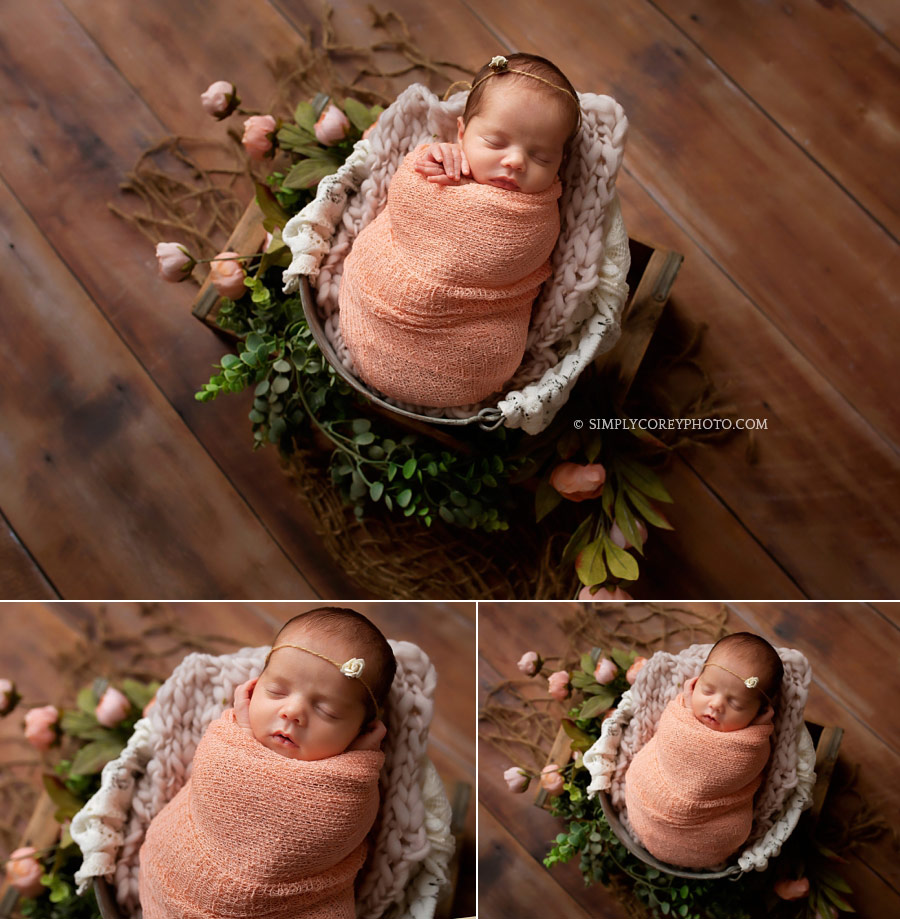 newborn photographer Villa Rica; baby girl with flowers and props