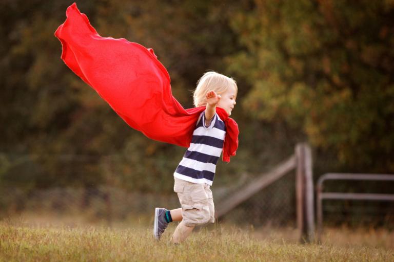 Atlanta kids photographer, boy with red superhero cape