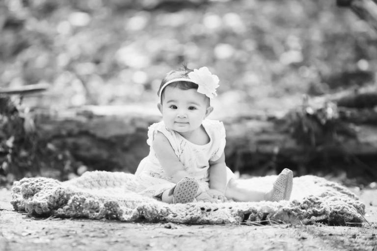 baby photographer Newnan, girl outside in black and white