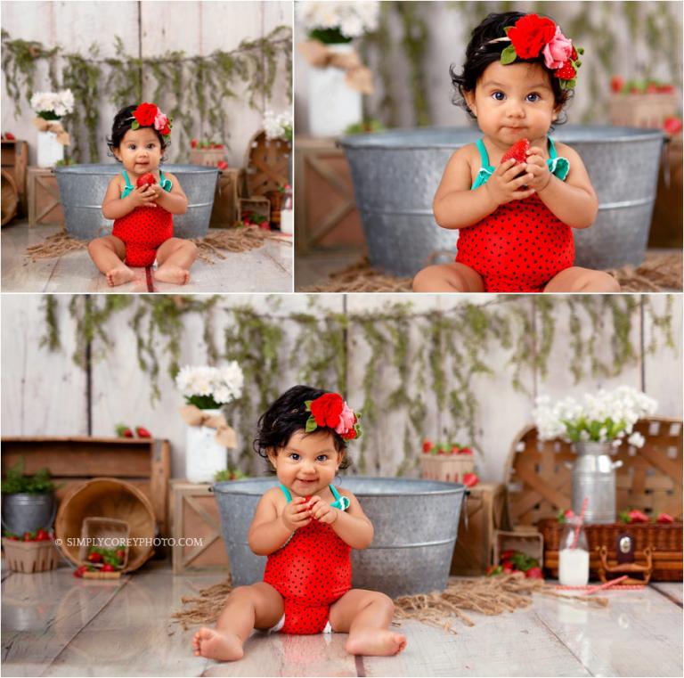 Douglasville baby photographer, strawberry bath studio session