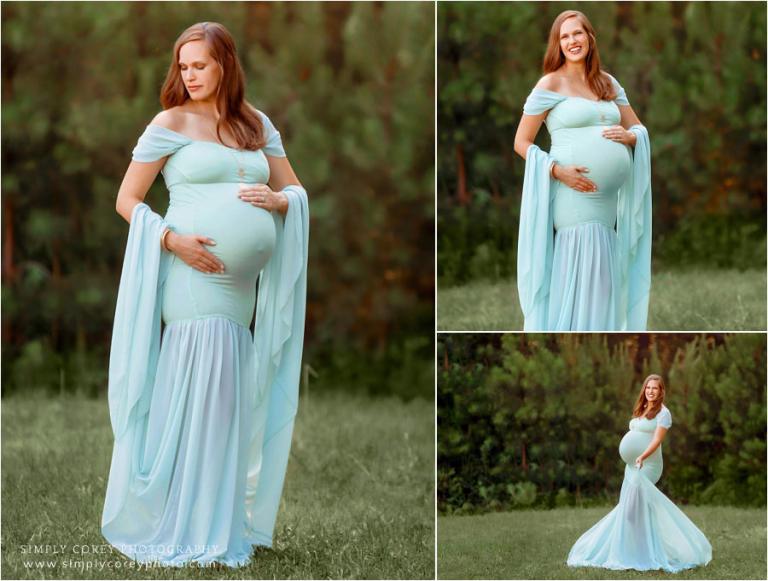 West Georgia maternity photographer, outdoor session in a mint dress