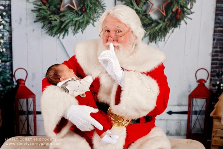 Atlanta Santa Claus mini sessions, newborn baby first Christmas