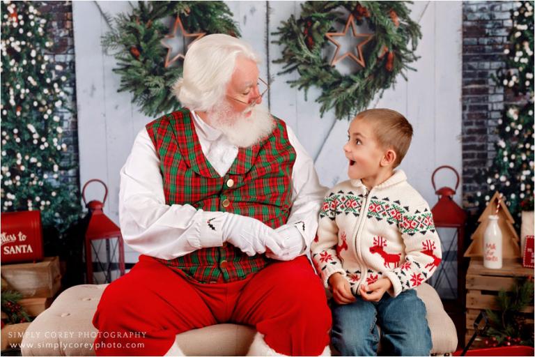 Douglasville Santa mini sessions, boy talking to Santa