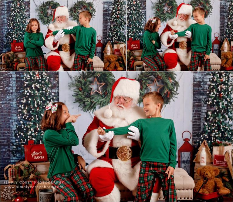 Douglasville Santa Claus mini sessions, siblings laughing
