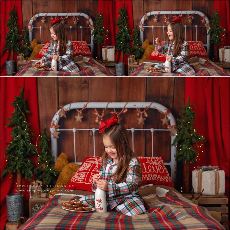 Atlanta Christmas mini session photographer, girl with milk and cookies