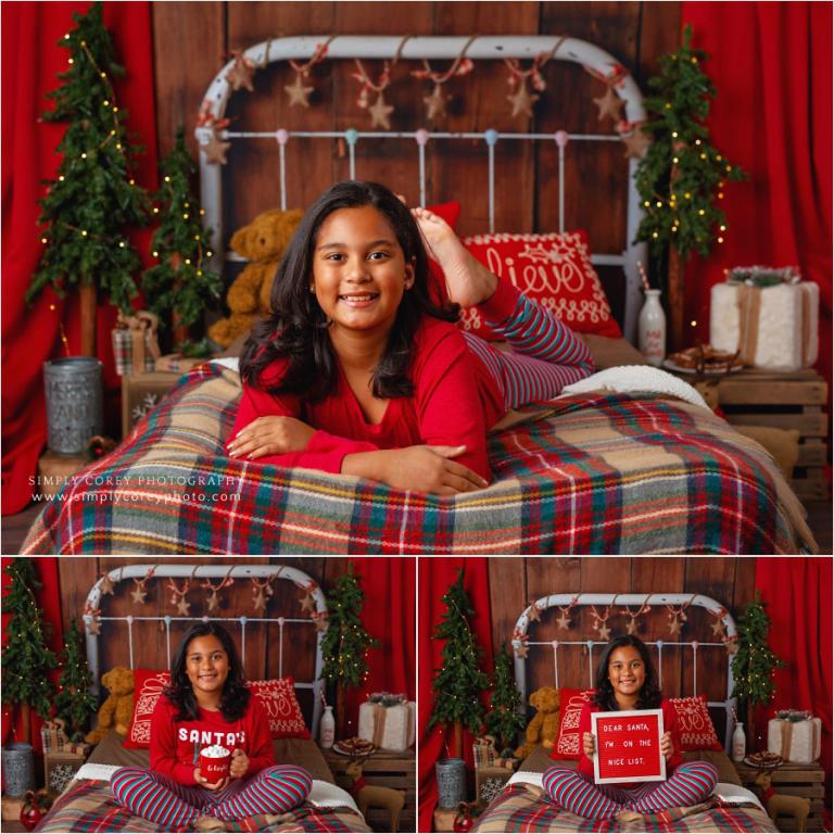 Christmas mini sessions in West Georgia, girl in holiday pajamas