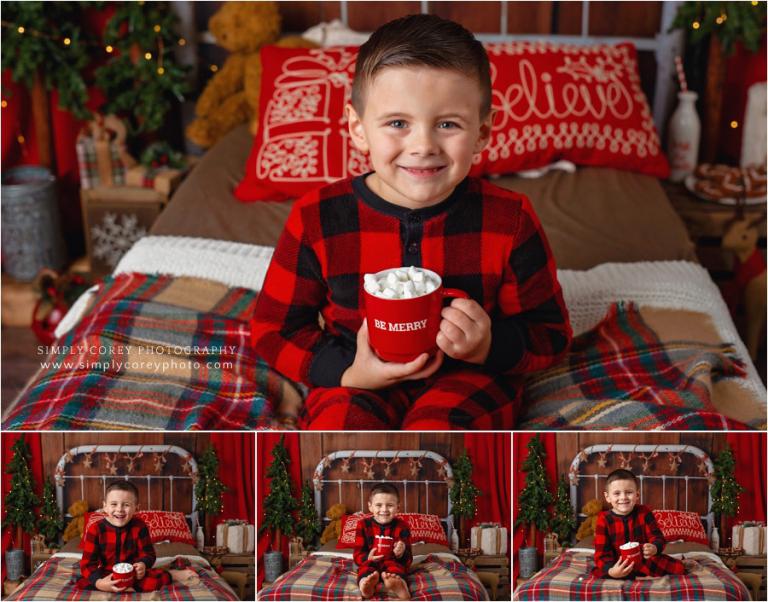 holiday mini sessions near Douglasville, child with hot chocolate