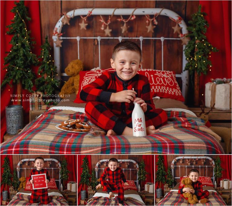 Newnan Christmas mini session photographer, kid with milk and cookies