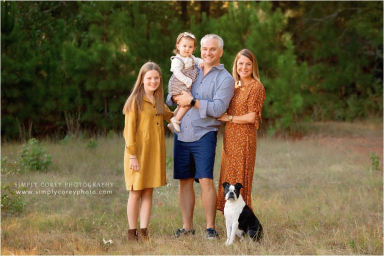 Carrollton family photographer, fall mini with a Boston Terrier