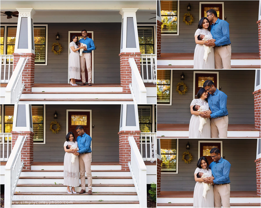 Villa Rica family photographer, at home newborn session on porch
