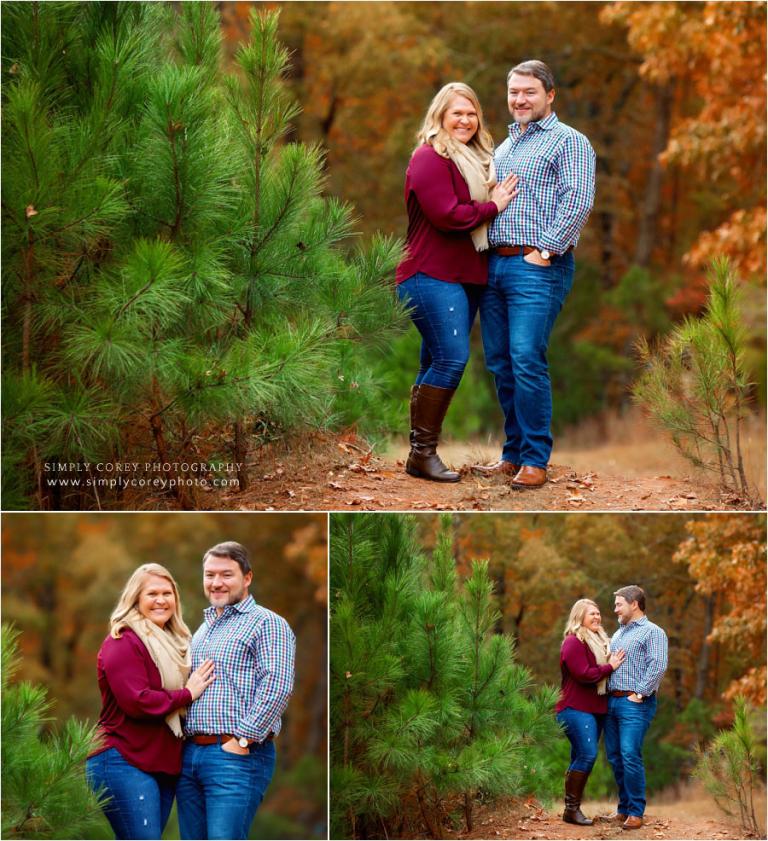 Newnan couples photographer, fall mini session with pine trees