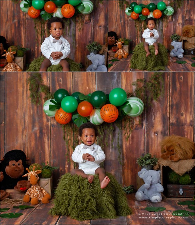 Carrollton baby photographer, one year safari theme in studio