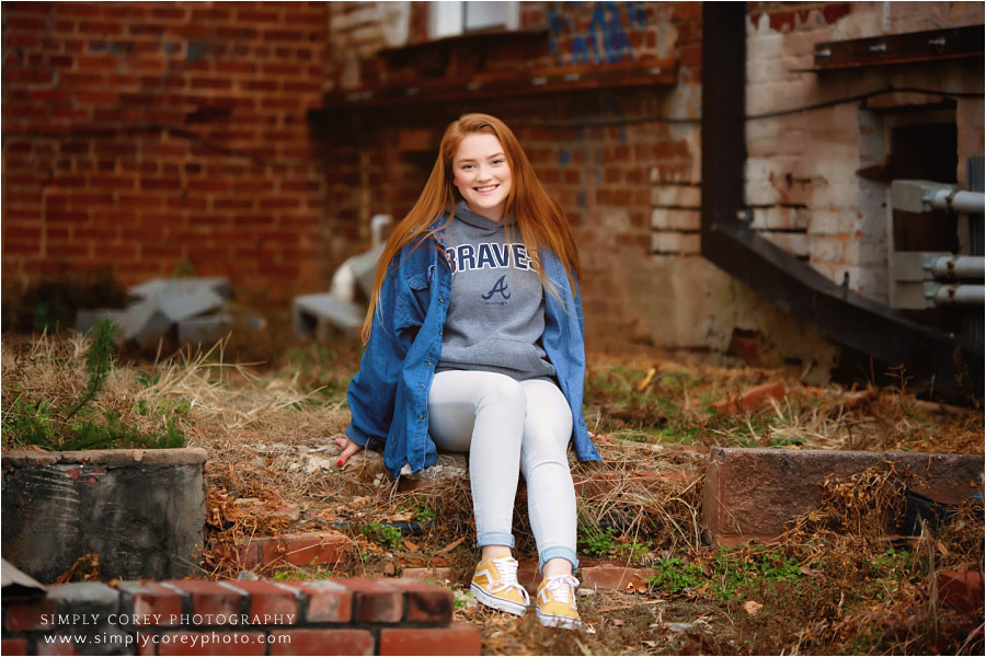 Atlanta senior portrait photographer, teen in downtown Carrollton