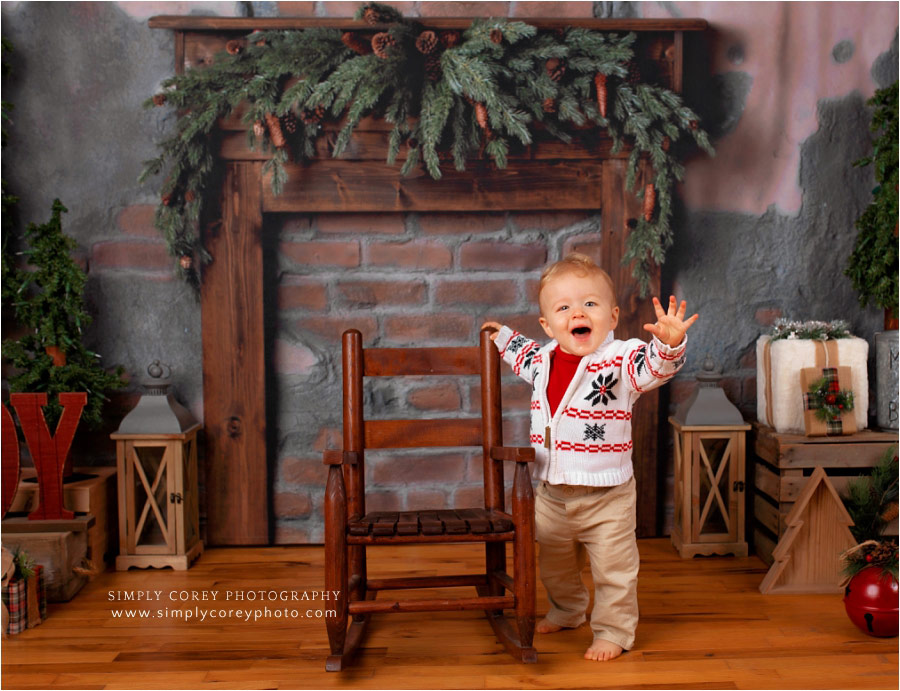 Atlanta baby photographer, Christmas mini session fireplace