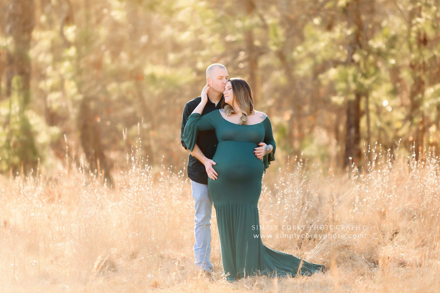 Atlanta maternity photographer, couple outside in golden field