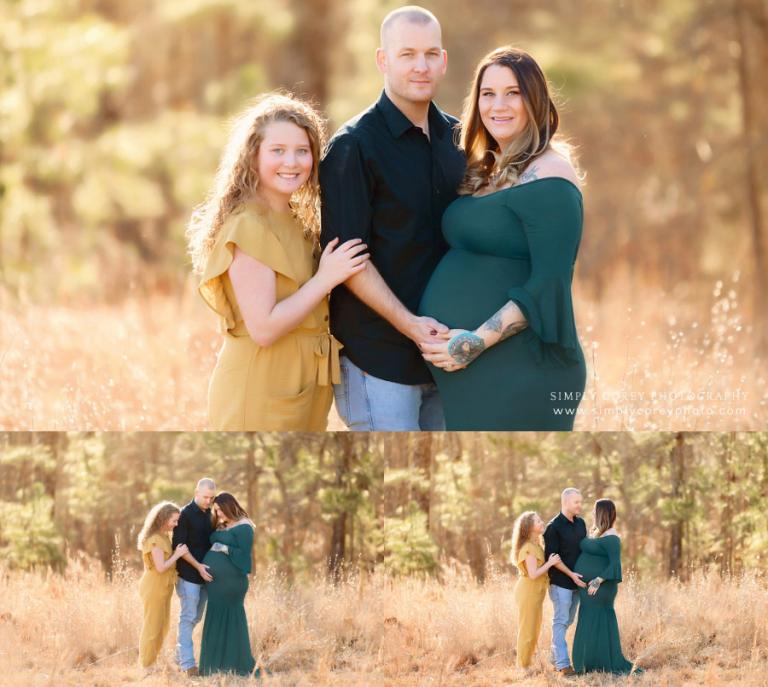 Carrollton maternity photographer, family outside in golden field