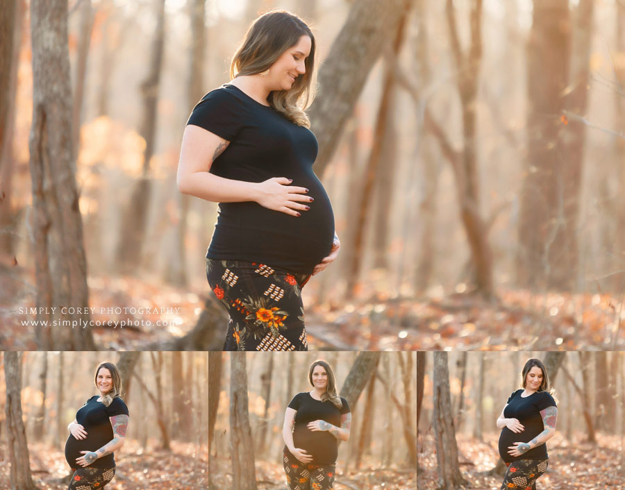 Douglasville maternity photographer, pregnancy session outside in woods