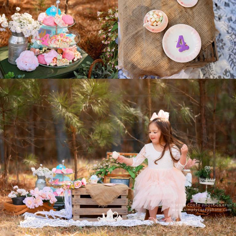 Atlanta photographer, child having a tea party outside with sweets
