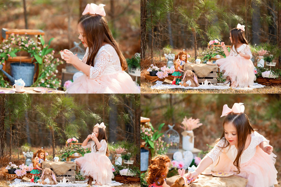 Villa Rica photographer, child having tea party with American Girl dolls