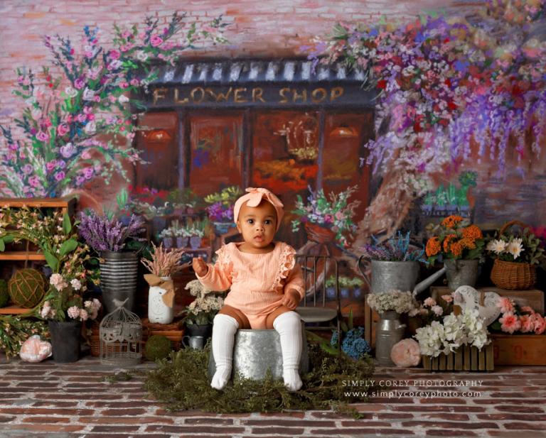 Atlanta baby photographer, spring flower shop studio set