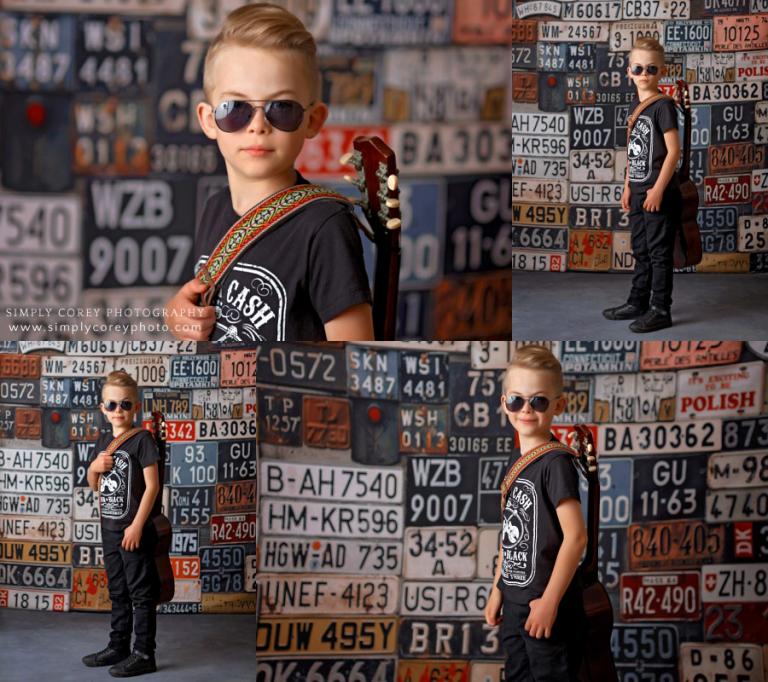 Carrollton, Georgia photographer; child in sunglasses with guitar in studio