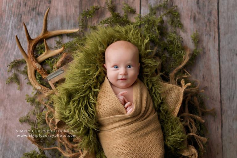 Atlanta newborn photographer, baby boy with deer antlers
