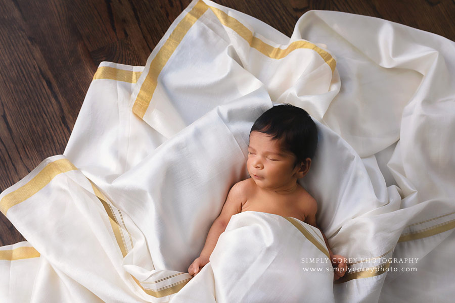 Atlanta newborn photographer, baby boy sleeping in dhoti