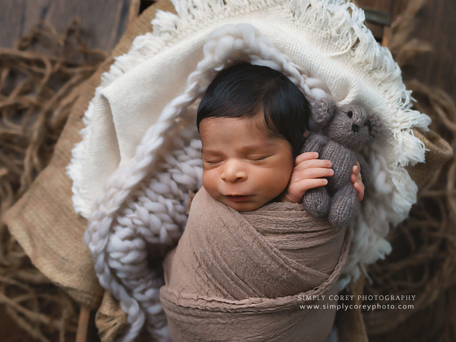 newborn photographer near Villa Rica, sleeping baby boy with teddy bear