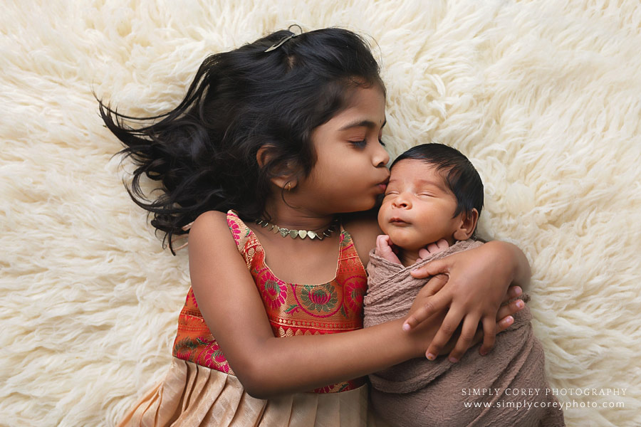 Villa Rica newborn photographer, sibling photo of sister and baby brother