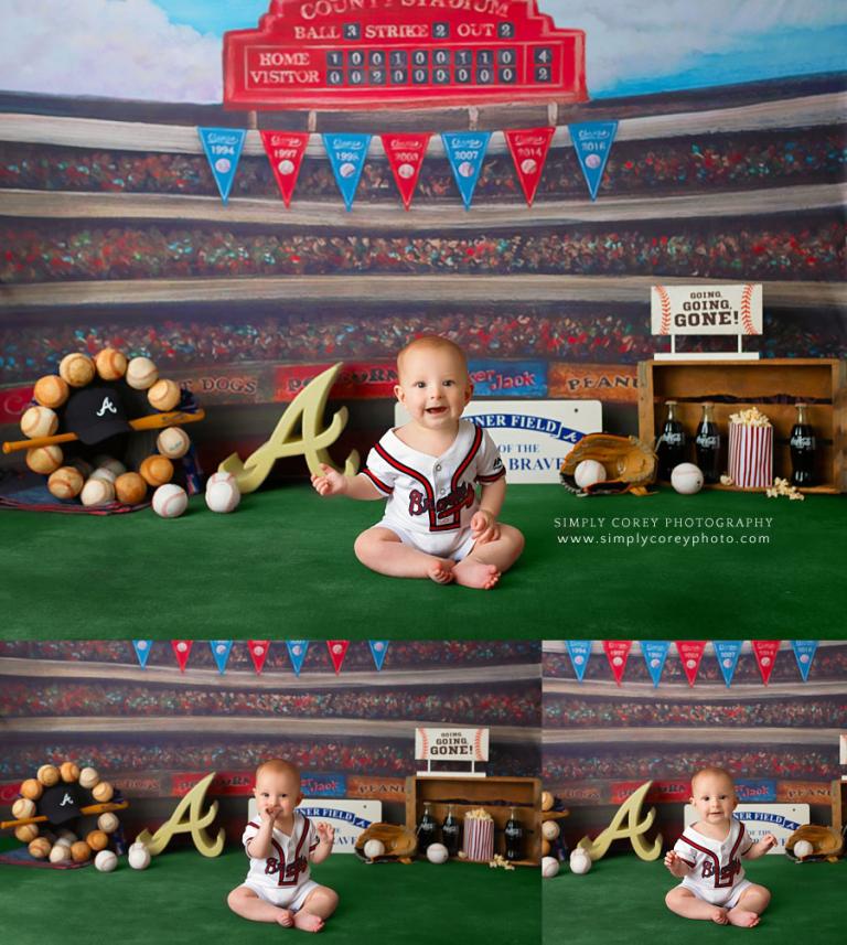 Douglasville baby photographer, Atlanta Braves baseball sitter session