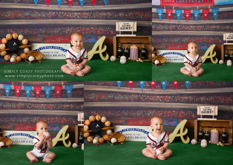 Villa Rica baby photographer, Atlanta baseball sitter session in studio