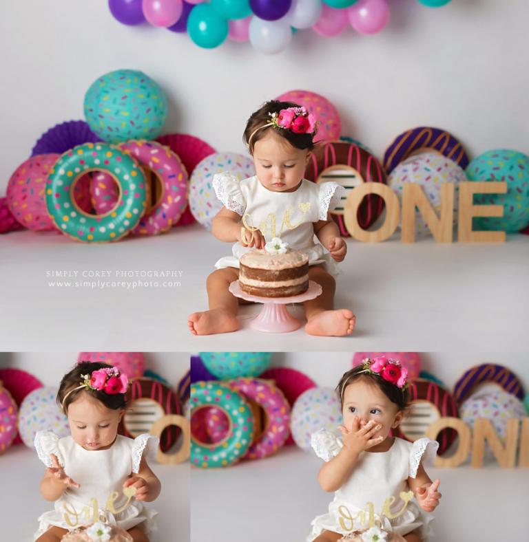 Carrollton baby photographer, cake smash with a donut theme