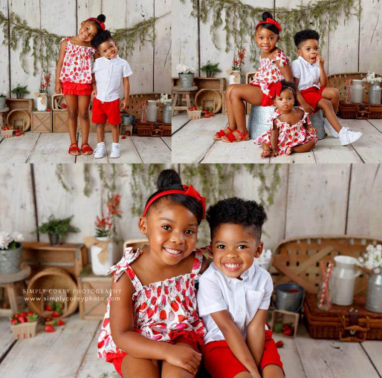 Douglasville family photographer, kids summer strawberry mini session