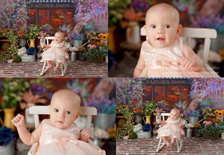 Douglasville baby photographer, five month old girl in chair