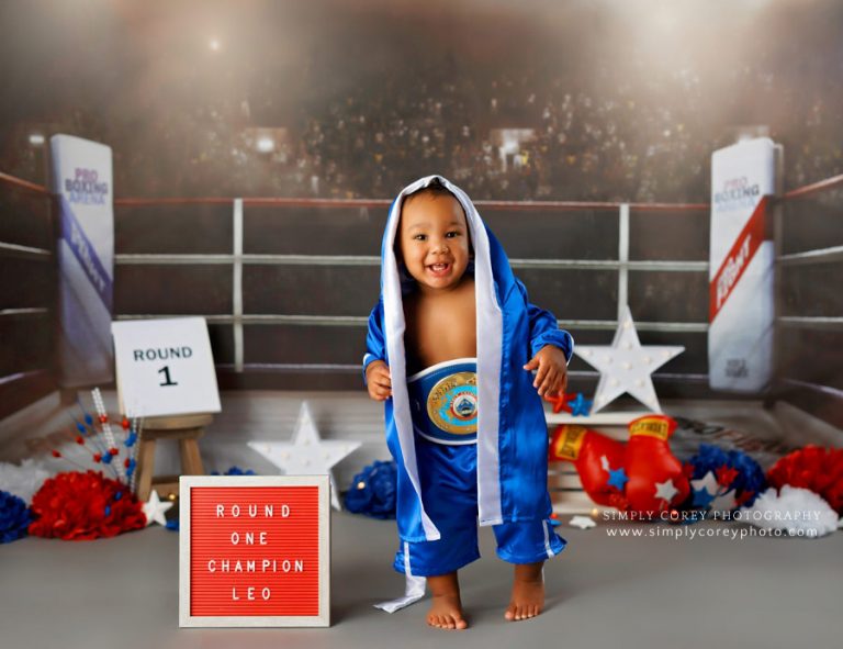 Atlanta baby photographer, cake smash session with a boxing ring set