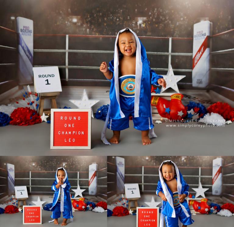 Villa Rica baby photographer, boxing themed cake smash session