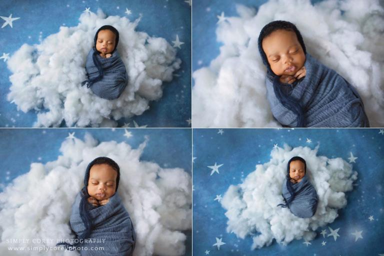 Carrollton newborn photographer, baby boy with stars and cloud set