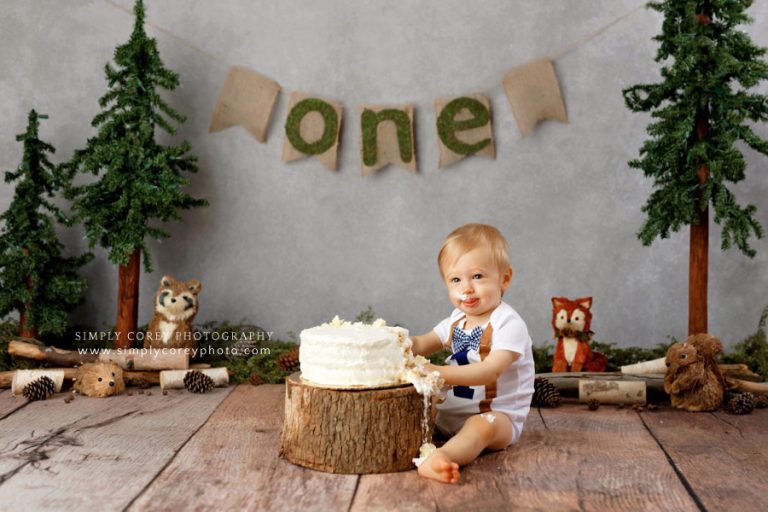 Villa Rica cake smash photographer, woodland studio session for baby boy