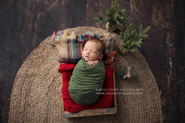 Carrollton newborn photographer in Georgia, baby boy with Christmas theme