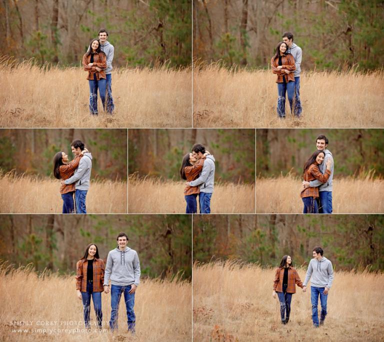 Atlanta engagement photographer, winter couple portraits outside in field