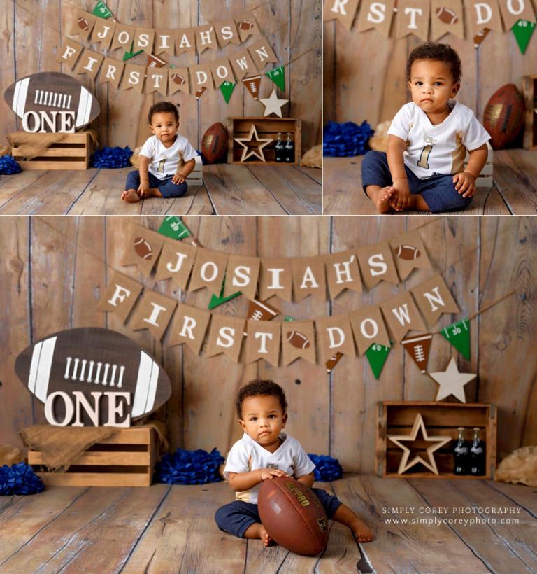 Douglasville baby photographer, one year studio session with football