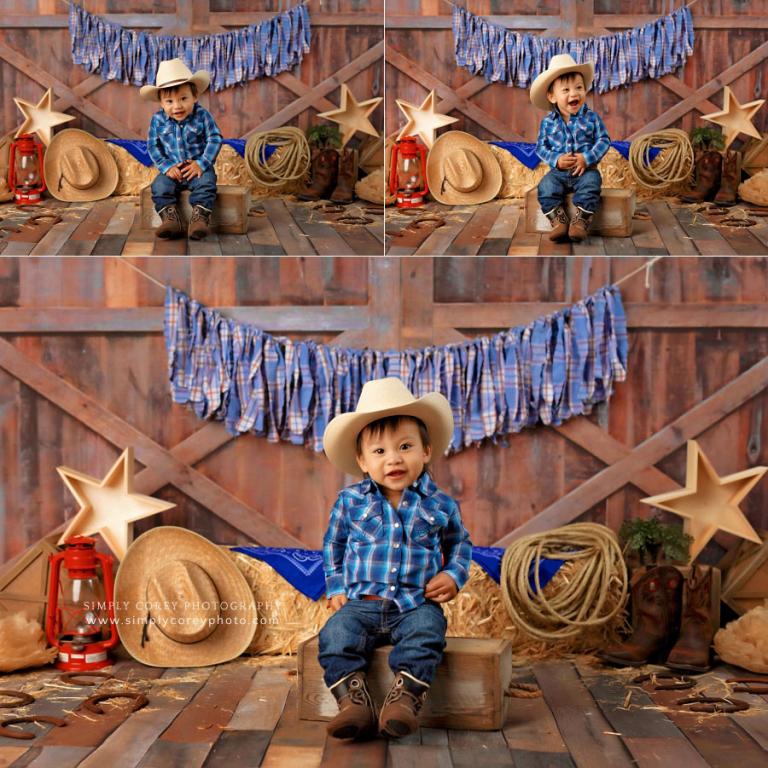 Newnan baby photographer, rodeo one year milestone session in studio