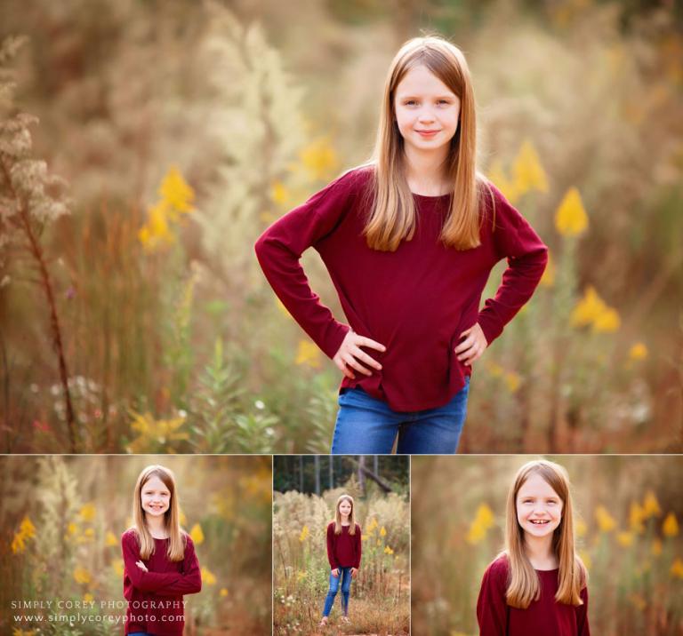 children's photographer near Carrollton, GA; child outside in a fall field