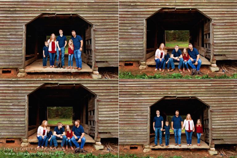 Hiram family photographer, on location portrait session in old barn