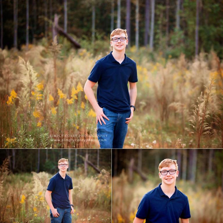 Villa Rica senior portrait photographer, teen outside in field with tall grass
