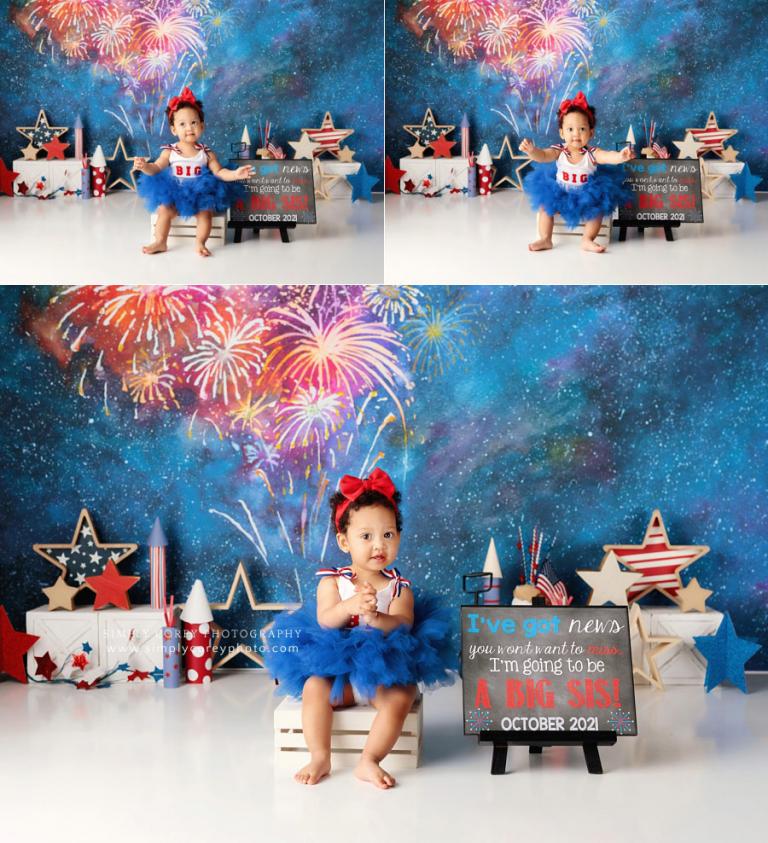 Atlanta baby photographer, big sister 4th of July pregnancy announcement