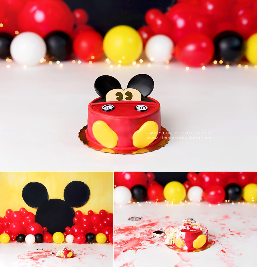 Newnan cake smash photographer, before and after Mickey cake smash