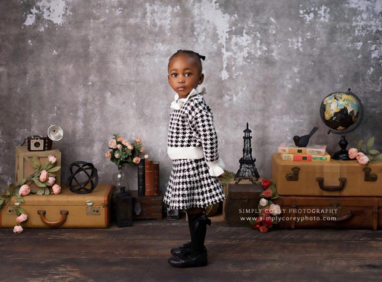 baby photographer near Hiram, 2 year portrait session with vintage theme